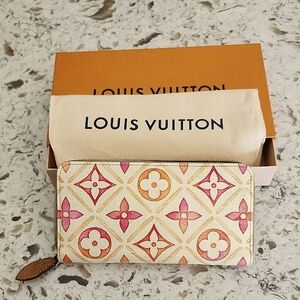 Louis Vuitton Pink and Orange Patterned Wallet With Dusty And Box